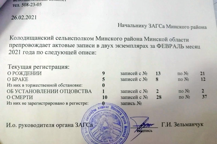 За первые два месяца года в Колодищах зарегистрировано 21 рождение и 37 смертей